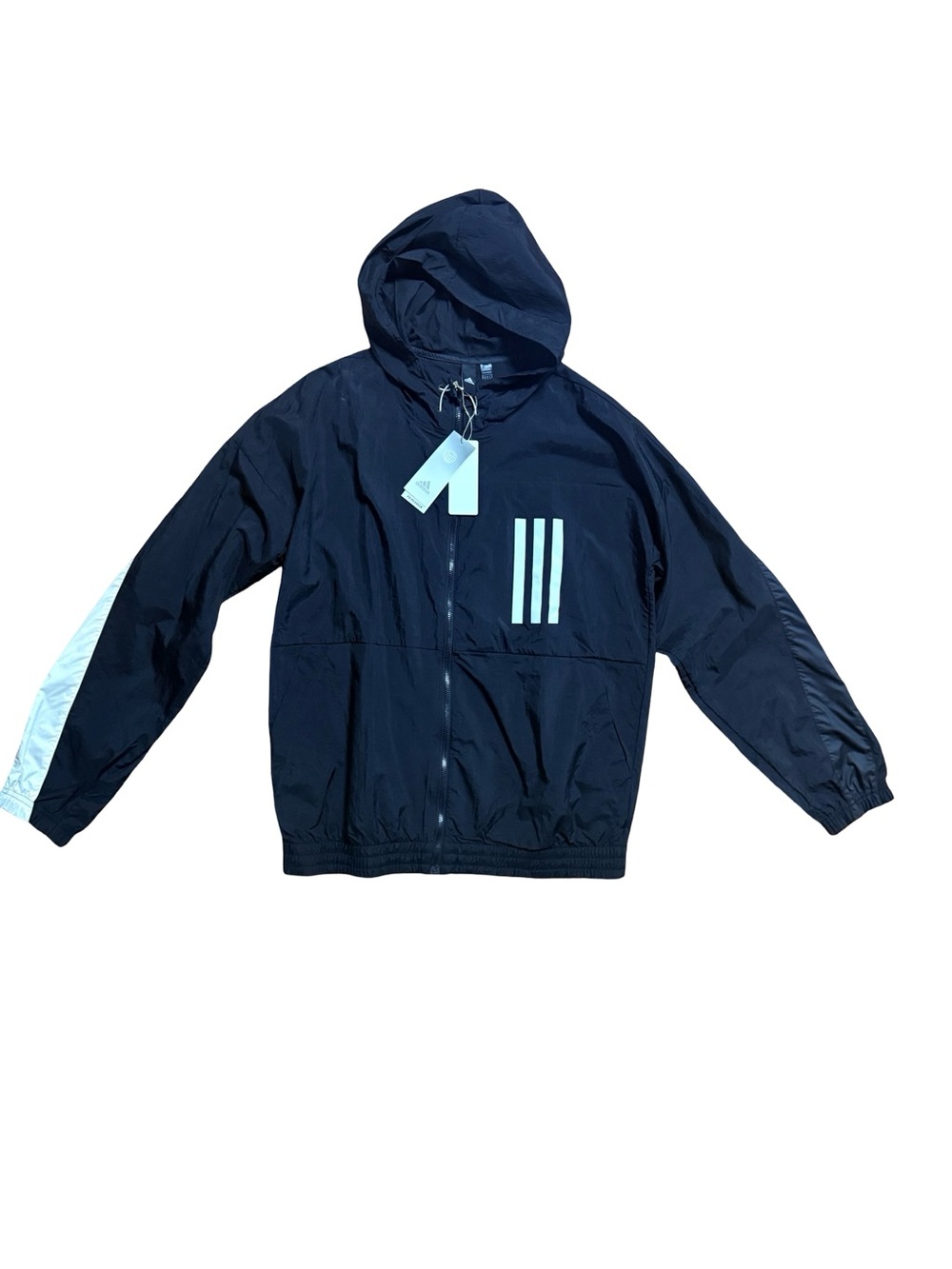 adidas black Hooded Windbreaker with White Three-Stripe Detail